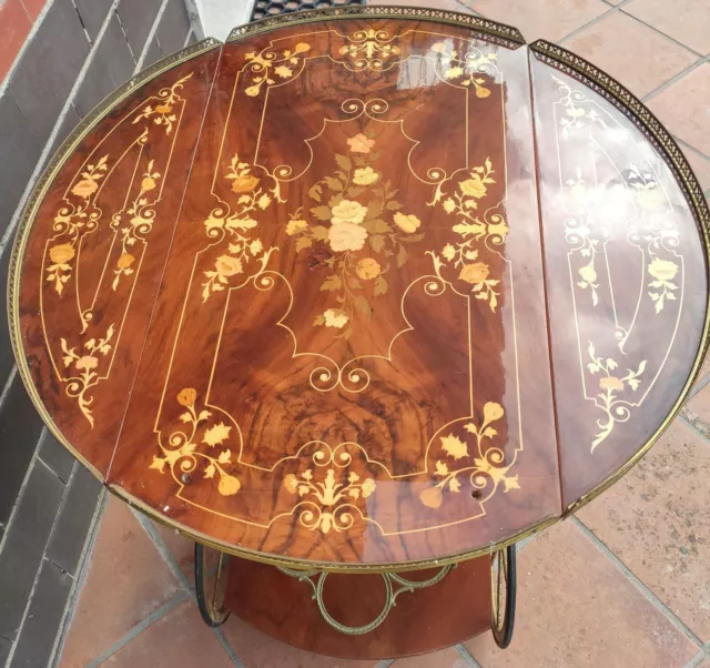 tavolo carrello in legno intarsiato artigianato sorrentino