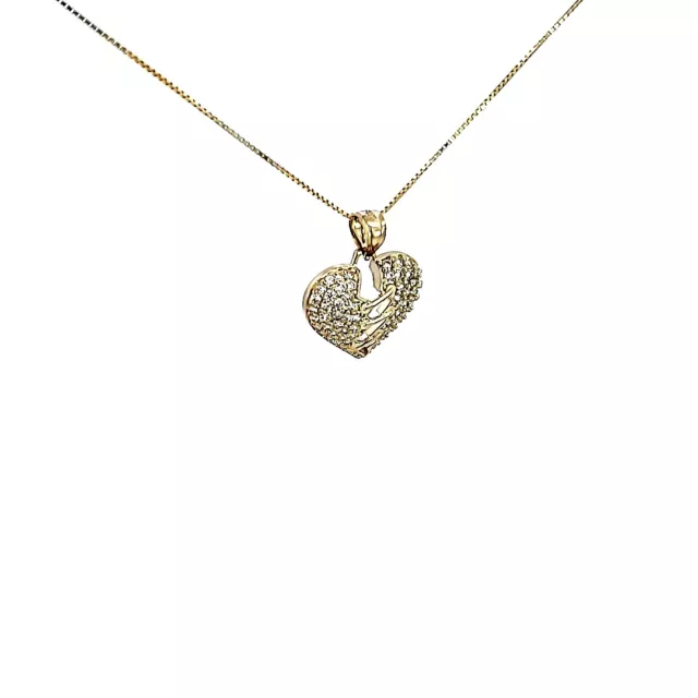 10K SOLID YELLOW Gold CZ Broken Heart Pendant Charm with Box Chain $179 ...