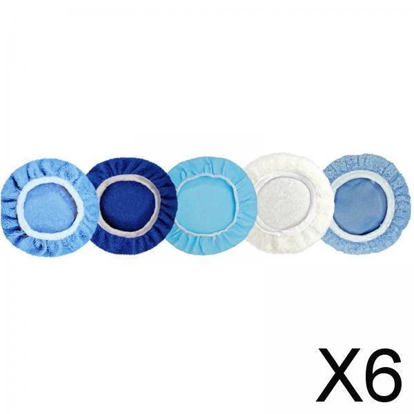 JNNJ 6 Capots Polissage Microfibre Bleu Saphir – Tampons Lustrage Voiture 230-250 Mm – Housse Polisseuse Auto Réutilisable