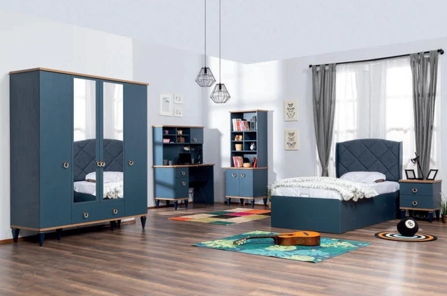 Juego de armario dormitorio azul habitación juvenil Teeneger muebles armario nuevo