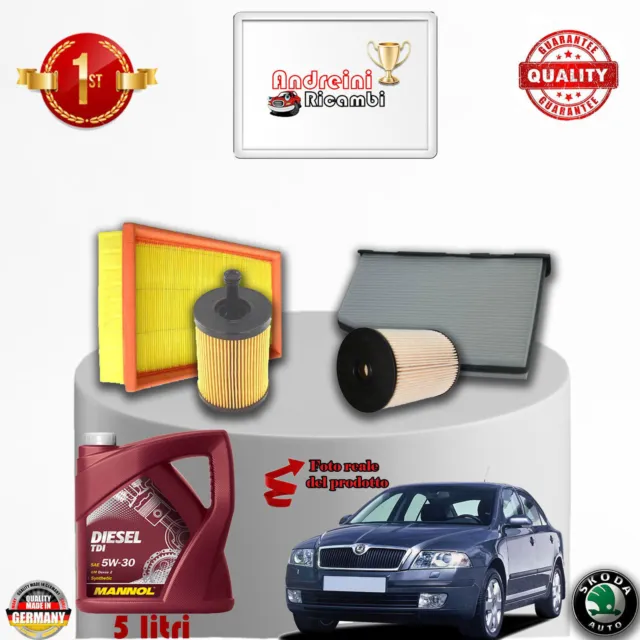 Kit Tagliando Filtri + Olio Skoda Octavia Ii 1.9 Tdi 77Kw 105Cv Dal 2006 ->