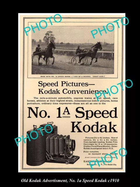 OLD LARGE HISTORIC KODAK CAMERA ADVERTISMENT THE 1a SPEED KODAK CAMERA c1910