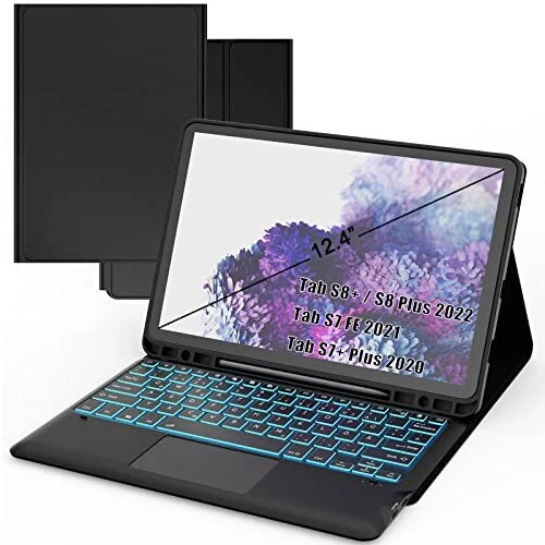 Étui clavier pour Samsung Galaxy Tab S8 Plus/S7 FE/S7 Plus 124" – 7 couleurs ...