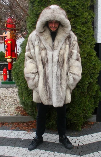 Men's 100% Real Ranch Arctic Fox Fur Jacket Outwear Coat Fashion 3XL/4XL