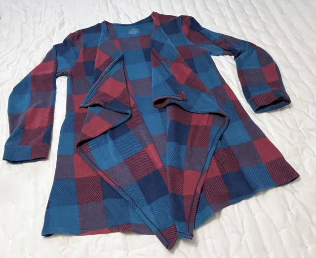 Cuddl Duds fleecewear Waterfall Front Jacket 1X, Blue-Red Multi Plaid