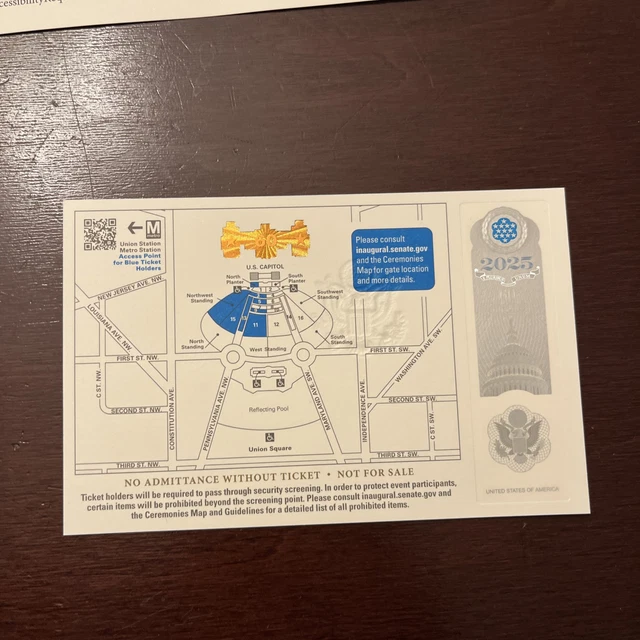 60TH PRESIDENTIAL INAUGURATION Ticket 1/20/2025 Trump Blue Map Program