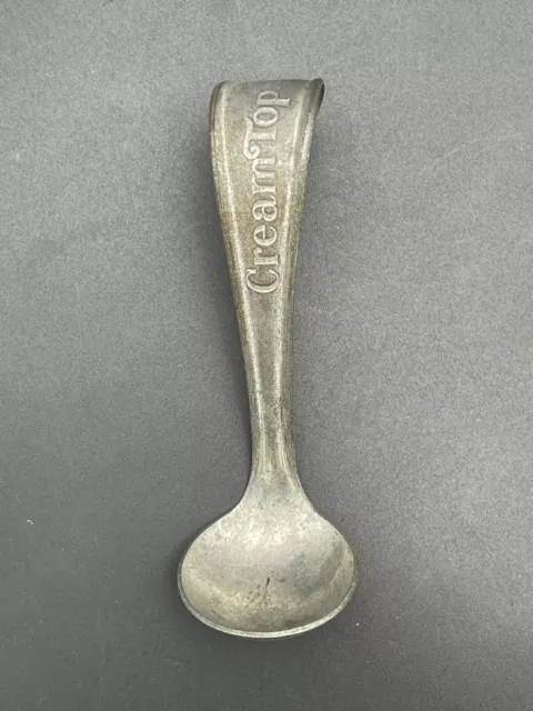 1920s CREAM TOP Milk Dairy Advertising SPOON Mini Ladle Curved Handle For Bottle