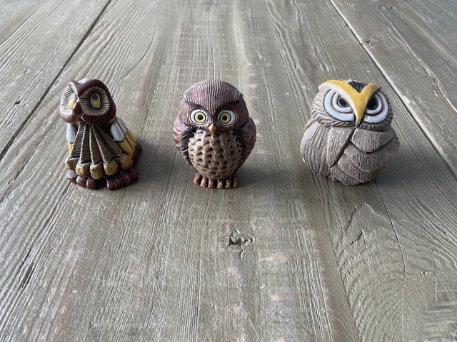 Vtg Lot of 3 Artesania Rinconada Hand Made Clay Enamel Owl Figurines Signed Vtg Lot of 3 Artesania Rinconada Hand Made Clay Enamel Owl Figurines Signed