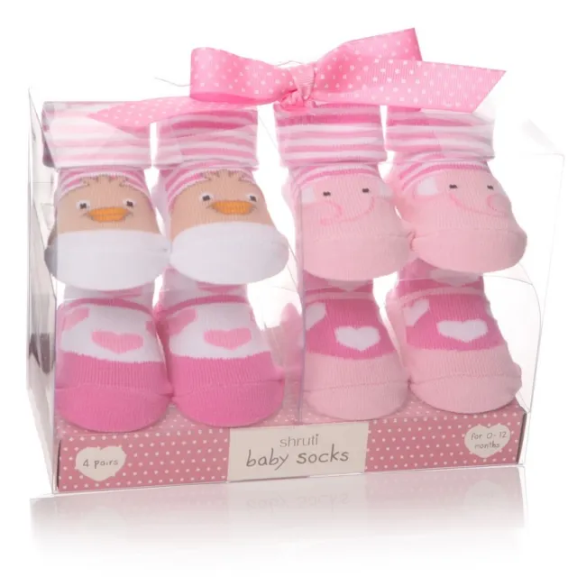 Set x 4 Pink Baby Girl Socks Gift Box – Newborn 0-12 Months Set Christmas Gift