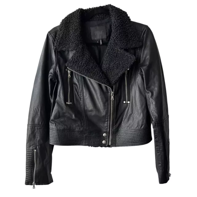 Paige Rooney Sherpa Trimmed Leather Moto Jacket Black Women's Medium 2