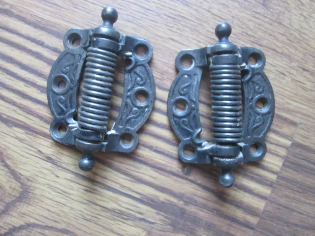 Pair Arts & Crafts Eastlake Victorian Cast Iron Spring Loaded Screen Door Hinges