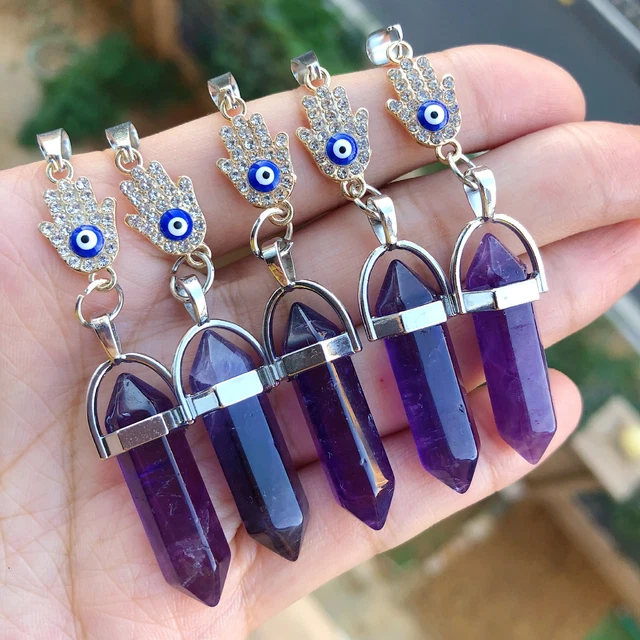 5pcs Healing Amethyst Stone Pendants Buddha Palm Chakra Reiki Amulet Point