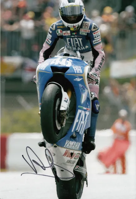 Valentino Rossi MotoGP Hand Signed Yamaha Photo 12x8 Barcelona 2008 Wheelie.