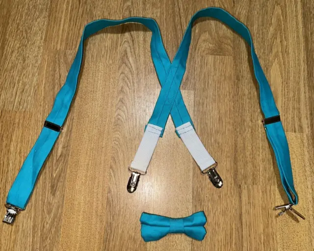 Turquoise Suspenders and Bow Tie for Kids