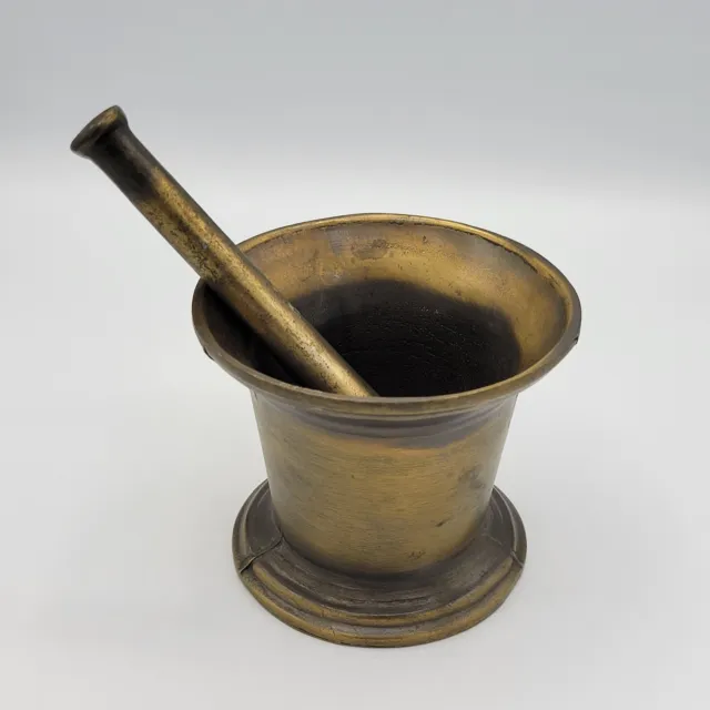 Vintage Mortar And Pestle Solid Brass Heavy Pharmacy Herbs Apothecary Medicine
