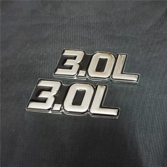 2PCS 3.0L Chrome Black Metal Emblem Decal Sticker Badge 3D V6 Engine Type Diesel