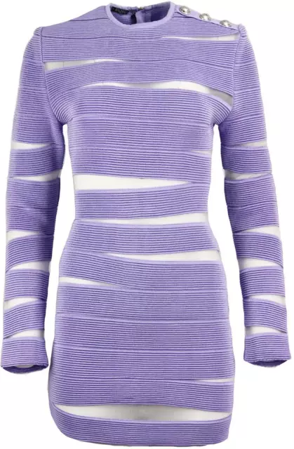 Balmain Mesh Panelled Ribbed Knit Mini Dress Fr 42 Uk 14