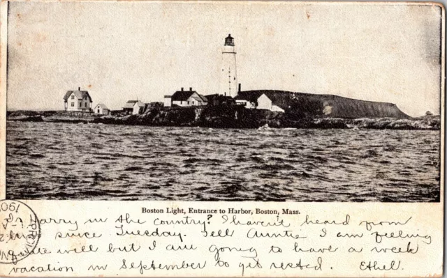 Postcard Boston Light Boston Massachusetts Entrance to the Harbor Lighthouse