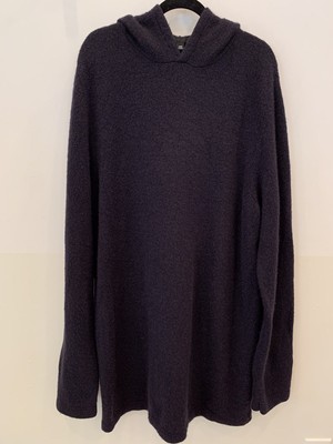 HELMUT LANG Sweater Dress Hoodie Cashmere Womens size L Midnight Blue RARE