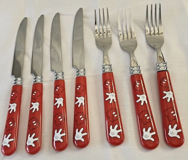 WALT DISNEY FLATWARE Set of 7 Knives and Forks Mickey Mouse Silverware