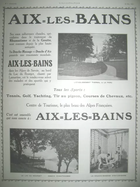 Press Advertisement Aix-Les-Bains Alpes Tourisme Cure French Ad 1929