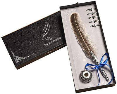 Zoohot natura penna piuma e 5 pennini di calligrafia verde miglior regalo & dip pen per tutti 