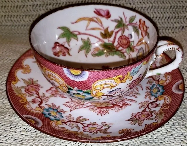 Antique 1914-1918 Sarreguemines Minton 216 Large Tea Cup & Saucer ** Free Ship *