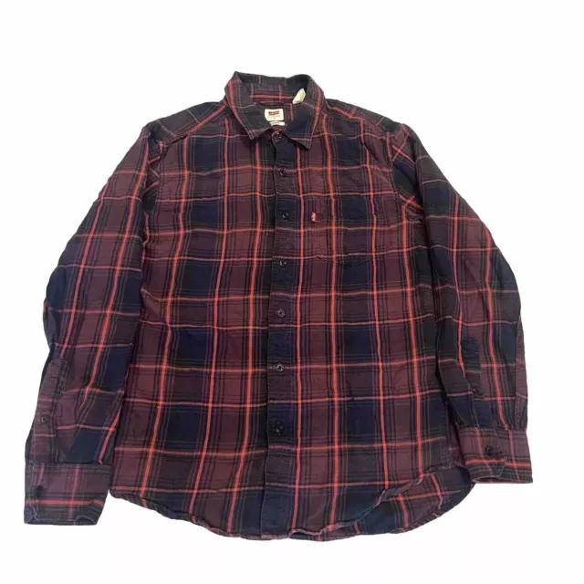 Levi’s Check Flannel Shirt Plaid Red Long Sleeve Mens Small Brushed Cotton