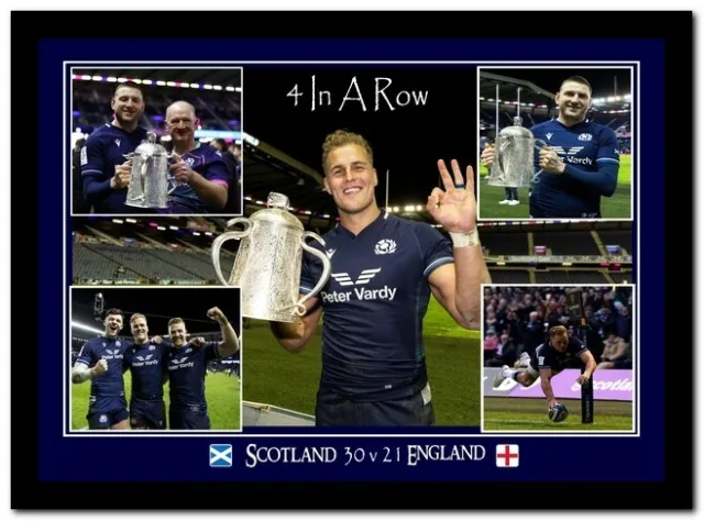 Scotland 30 v 21 England 2024 Calcutta Cup Rugby Black Framed A4 Colour Print 02