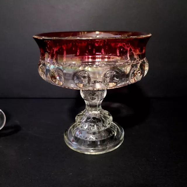 Vintage Kings Crown Ruby Red Glass Thumbprint Pedestal Candy Dish