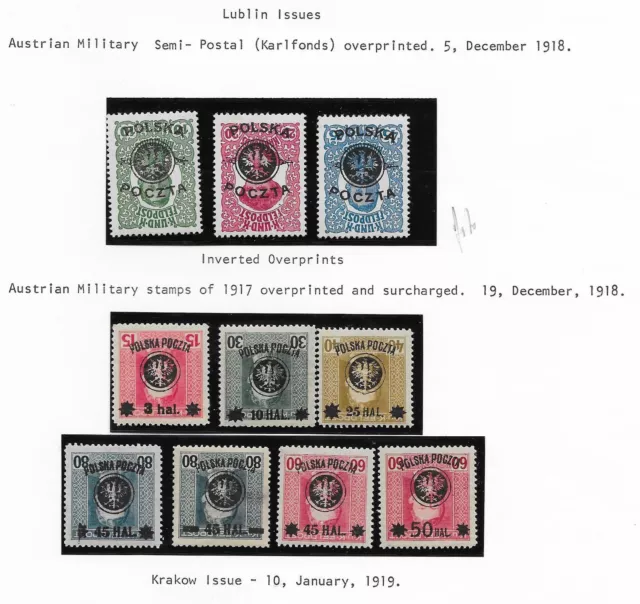 Poland stamps 1918 Collection of 10 INVERTED Ovpt  MLH  VF