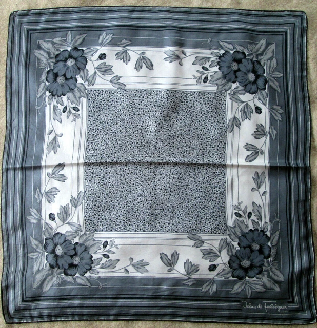 Foulard Vintage JEHAN DE FABREGUES PARIS - Rose, 76x77 Cm, Polyester, Années 80