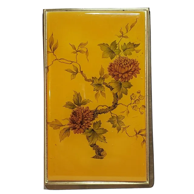 Vintage Brass Notepad Memo Holder w/ Floral Amber Celluloid Design No Pencil
