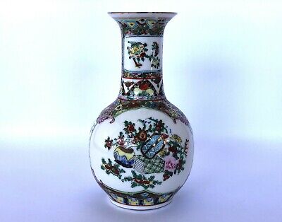 Vintage Porcelain Chinese Vase Oriental Old Glazed White Jar Floral Rose Signed