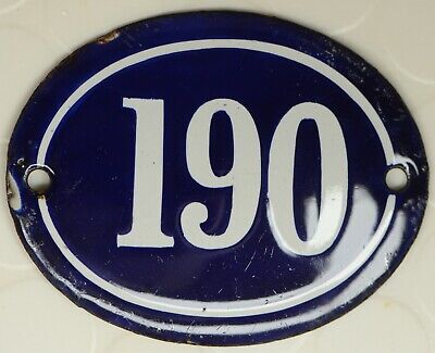 Old blue oval French house number 190 door gate plate plaque enamel steel sign