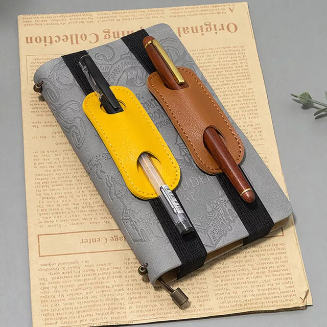 Vintage Leather Elastic Buckle Pen Case Book Pen Clip Portable Pocket Pen Pouch