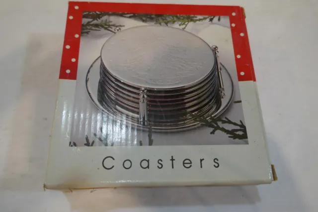 Christmas Tree Drink 7 pc Coaster  Silver Plated  Christmas tree with NOEL
