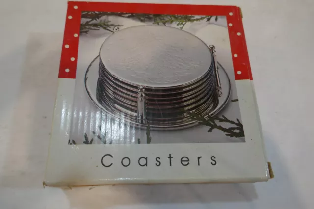 Christmas Tree Drink 7 pc Coaster  Silver Plated  Christmas tree with NOEL