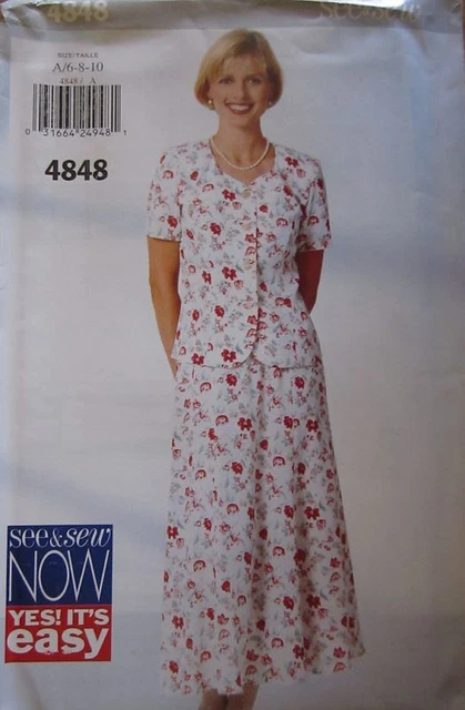 4848 Vintage Butterick SEWING Pattern Misses EASY Top Skirt See & Sew UNCUT OOP