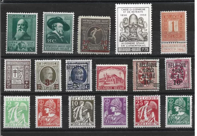 Lot de 17 timbres de Belgique neufs X  Année diverses voir descriptif