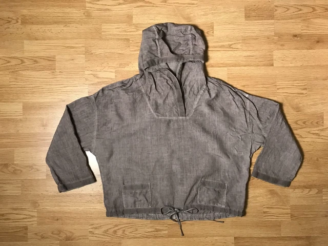 Elemente Clemente Long Sleeve Hooded Shirt Womens 1 Brown Pockets 100% Linen