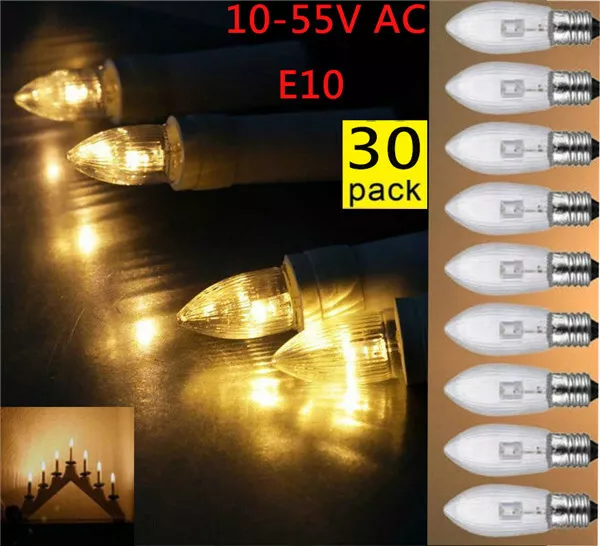 30X LED 0,2W E10 10-55V Topkerzen Riffelkerzen Spitzkerzen Ersatz Lichterkette y