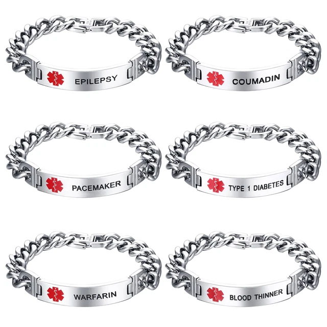 Men Medical Alert ID Bracelet Stainless Steel Emergency Bangle FREE ENGRAVING