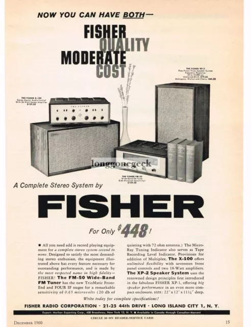 1960 Fisher X100 Amplifier FM50 Fm Tuner XP2 Speakers Vintage Print Ad