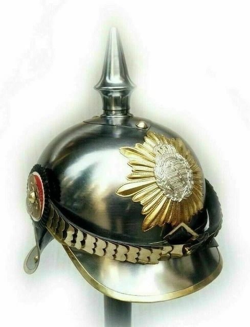 Casque Prussien Pickelhaube Allemand - Réplique Acier Et Laiton Pour Collection Ou Costume