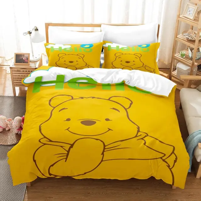 Winnie Pooh Doona Quilt Duvet Cover Kids Gift Bed Set Single Double Queen Size