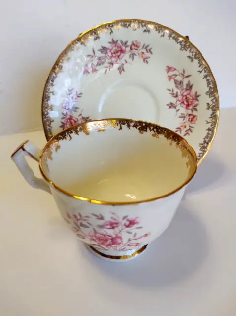 AYNSLEY FINE BONE CHINA CUP & SAUCER SET PINK FLORALS 1960's 2