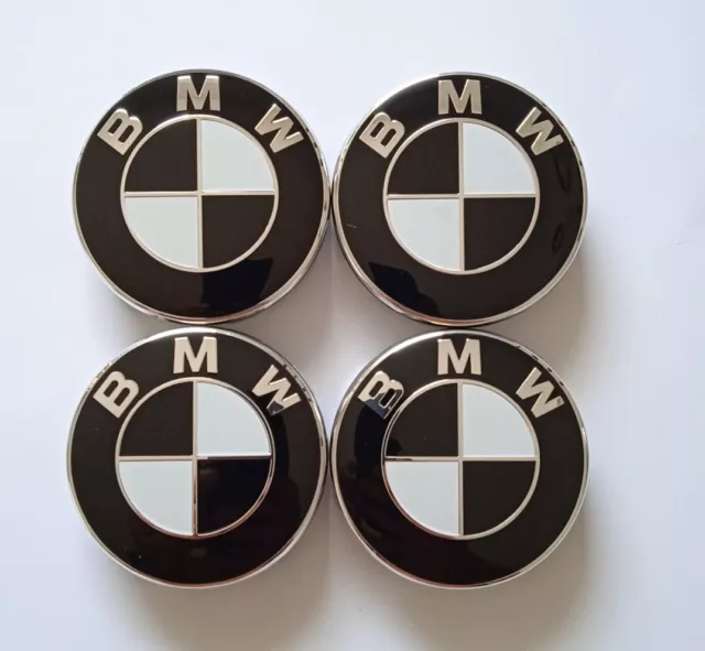 4xBMW Nabendeckel NEU Schwarz/Weiß 68mm Radkappe Felgendeckel Emblem 36136783536