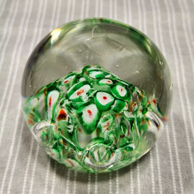 Vintage Glass Paperweight, Green Millefiori Art Glass - Norcrest Japan 2