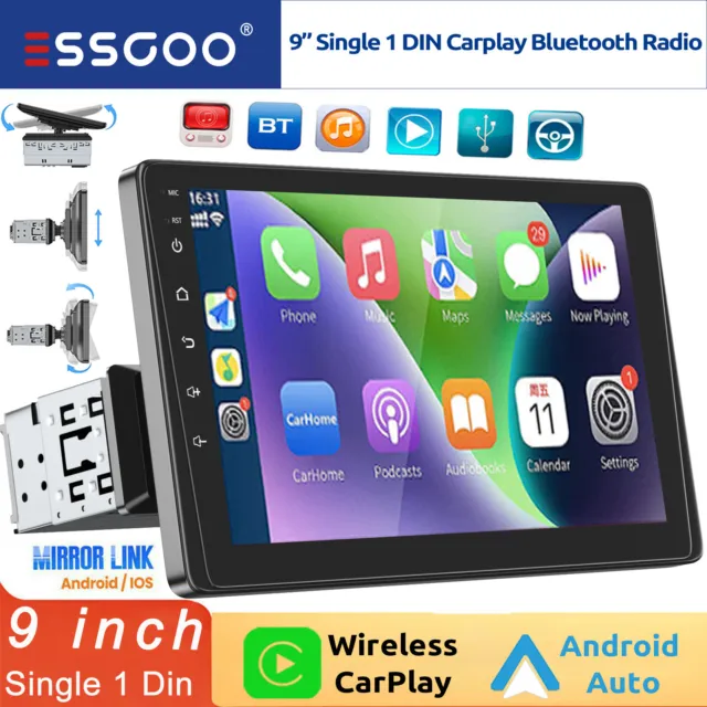 Single 1 DIN 9 in Car Stereo FM Radio Apple Carplay Android Auto HD Touch Screen